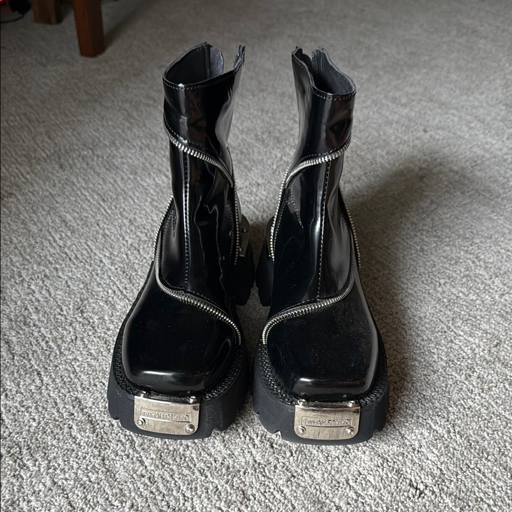 Black Patent Leather Ankle Boots